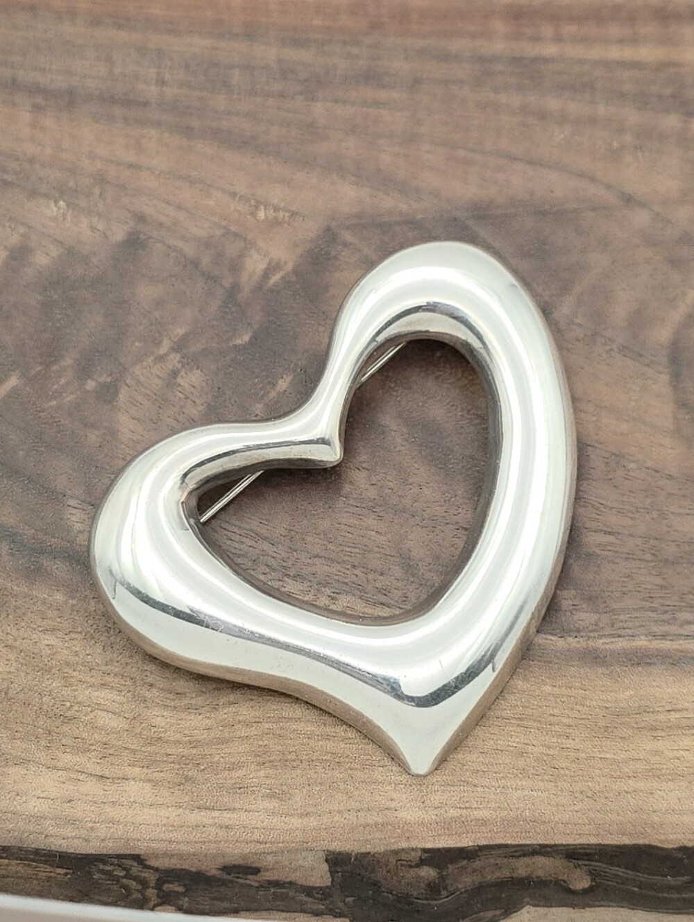 Vintage Taxco 925 Sterling Silver Open Heart Shaped Brooch Pin Large Statement